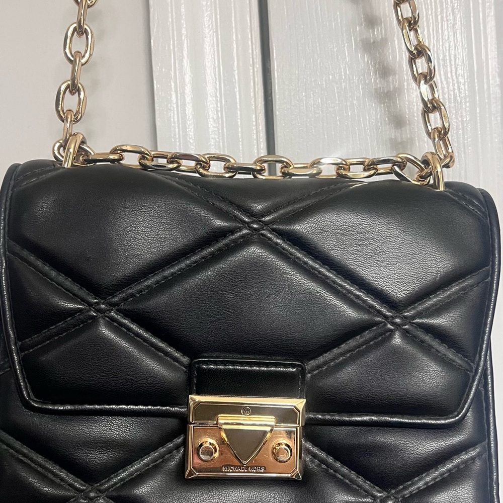 Michael Kors Black Quilted Shoulder Bag with Gold Chain